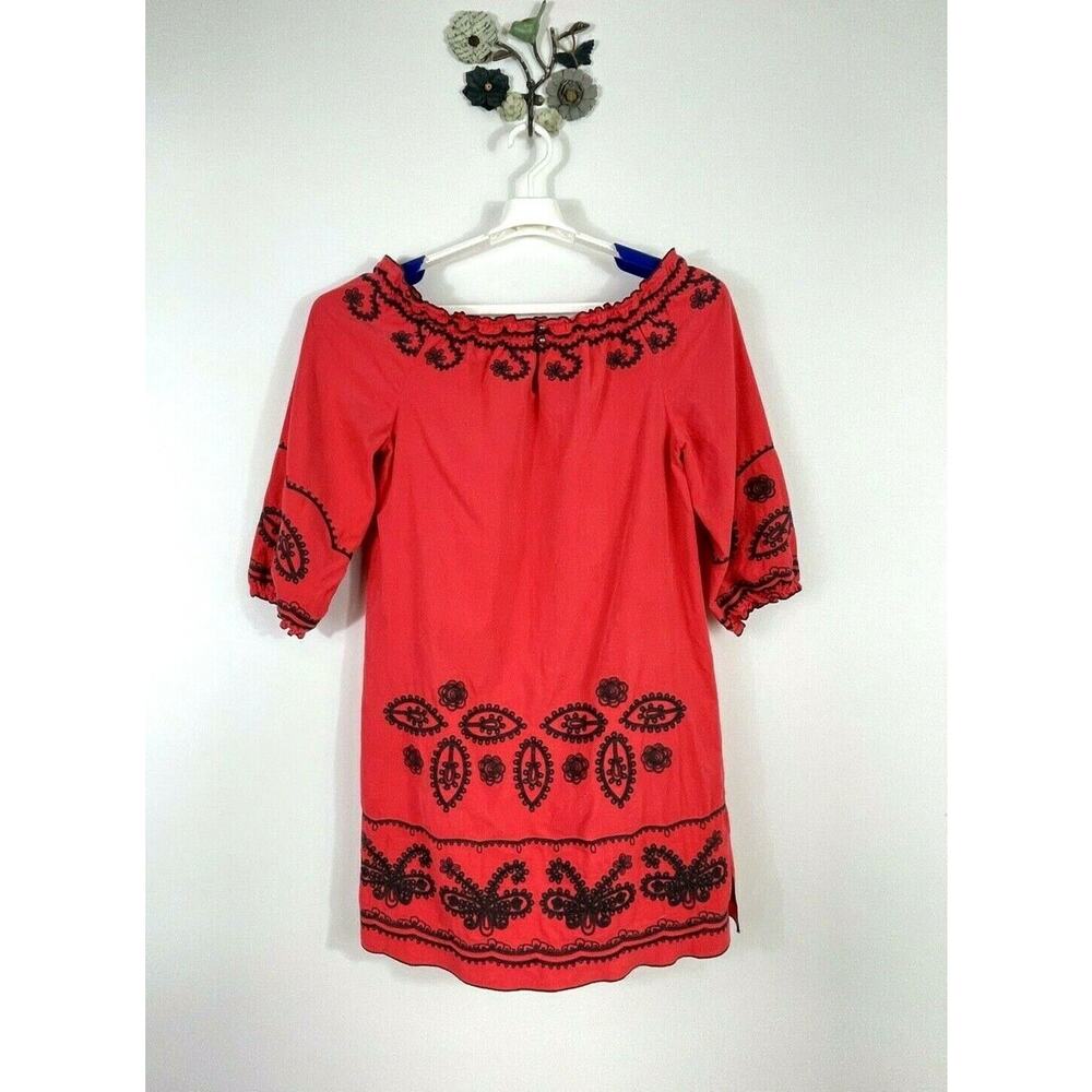IVY JANE Orange Boho Tunic Embroidered Off Shoulder Mini Dress Women's Size XS
